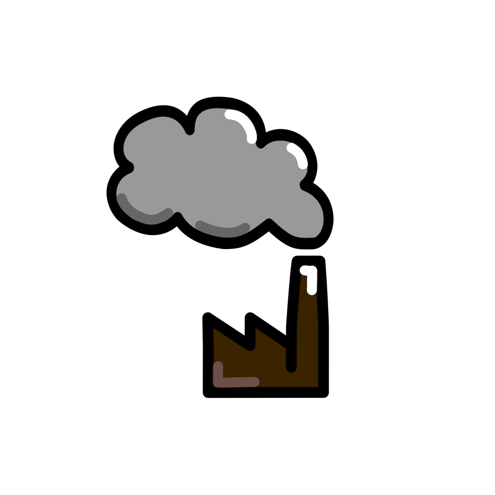 Illustration einer Fabrik, Rauch kommt aus dem Schornstein