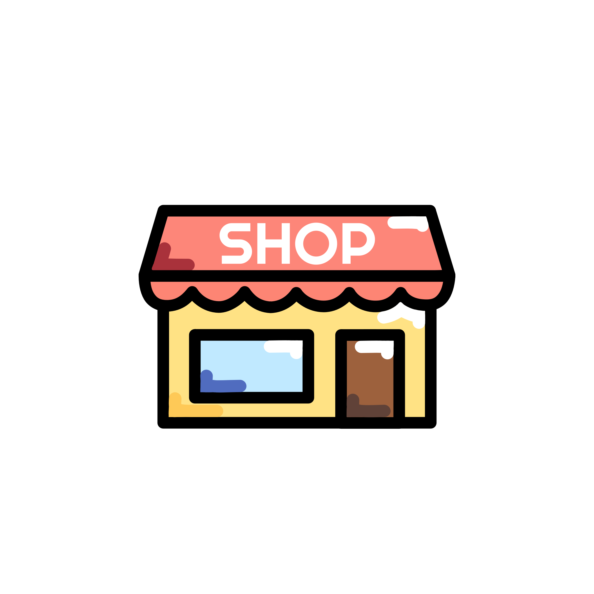 Illustration eines Kiosks von aussen mit dem Wort 'Shop' auf dem Dach
