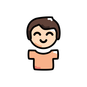 Ein Icon von einem User mit orangem T-Shirt und braunen Haaren.