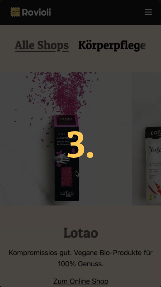 Ein Bild der Ravioli Gutschein Plattform Mercato, zu sehen ist die Lebensmittelmarke Lotao.